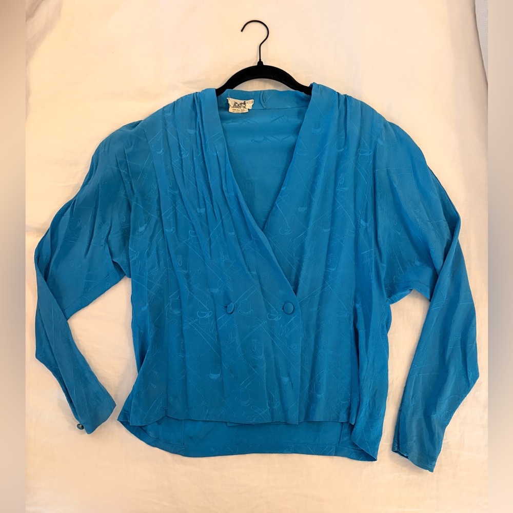 Hermes Vintage Silk Blouse circa 1970s/1980s size 42